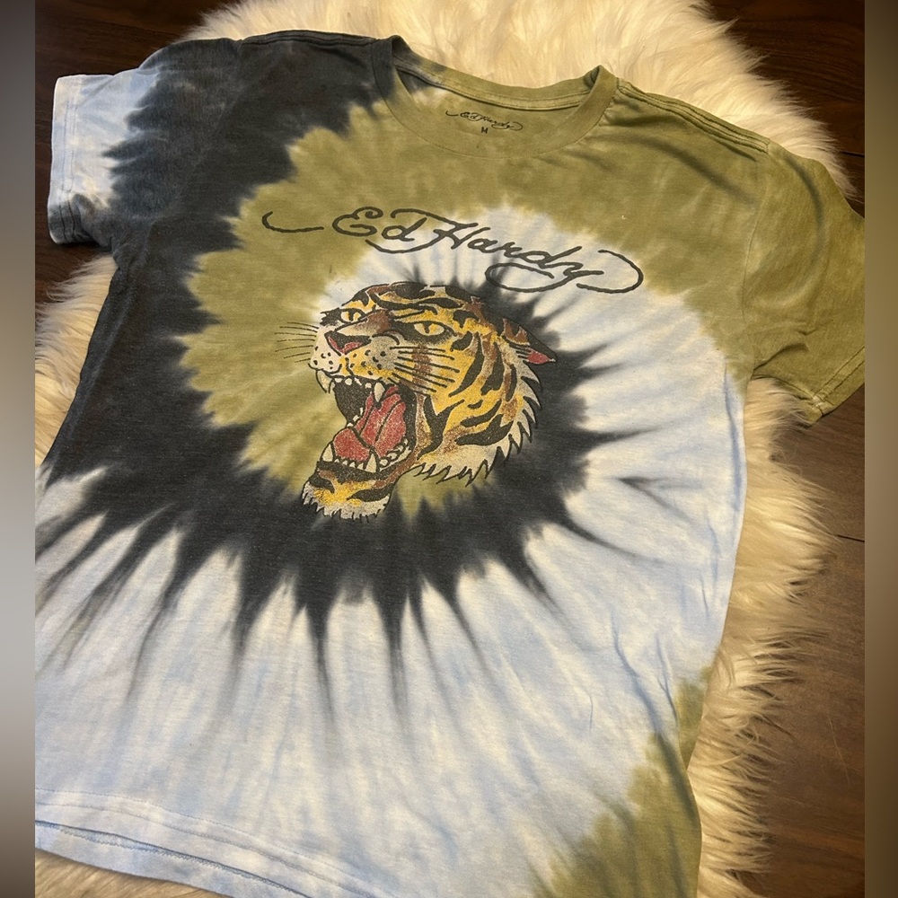 ED HARDY Y2K Tiger Head Tie Dye Graphic T-Shirt - Picture 4 of 13